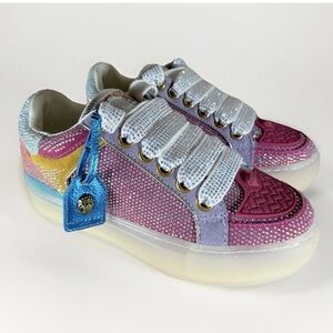 KURT GEIGER LONDON SOUTHBANK TAG PLATFORM CRYSTAL EMBELLISHED SNEAKERS NEW 36